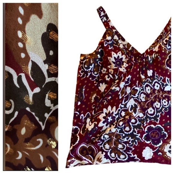 2/$30 ANN TAYLOR Silk floral tank with gold detail! Size 0 - Picture 1 of 12